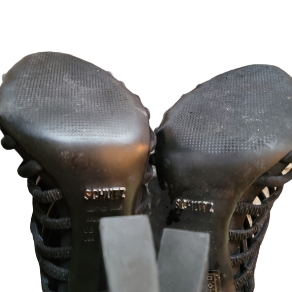 SCHUTZ BLACK SUEDE GLADIATOR OPEN TOE HEELS - Picture 13 of 14